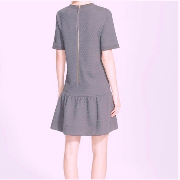 KATE SPADE Grey Diamond Quilted Crew Neck Ruffle Hem Drop Waist Dress - Picture 3 of 15